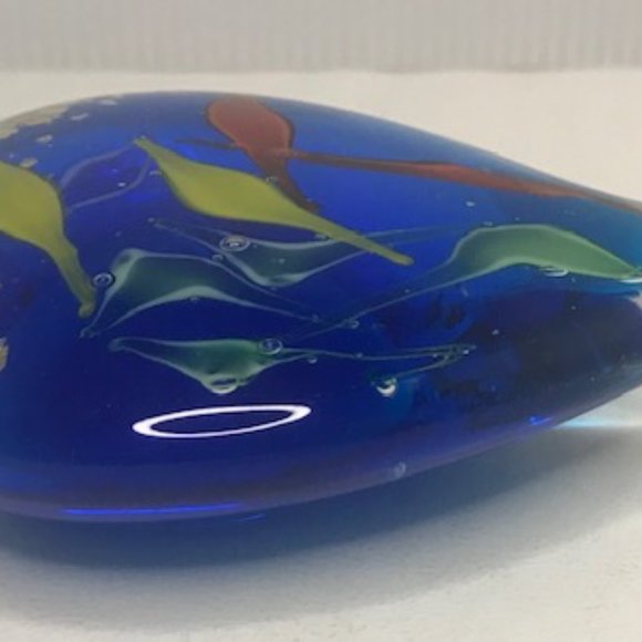 VTG Murano Glass Art, Heart Shaped Cobalt Blue Hand Blown Glass Paperweight - Picture 5 of 13